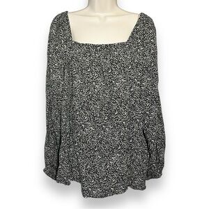 Old Navy Women's Square Neck Peasant Blouse Black White Size XXL